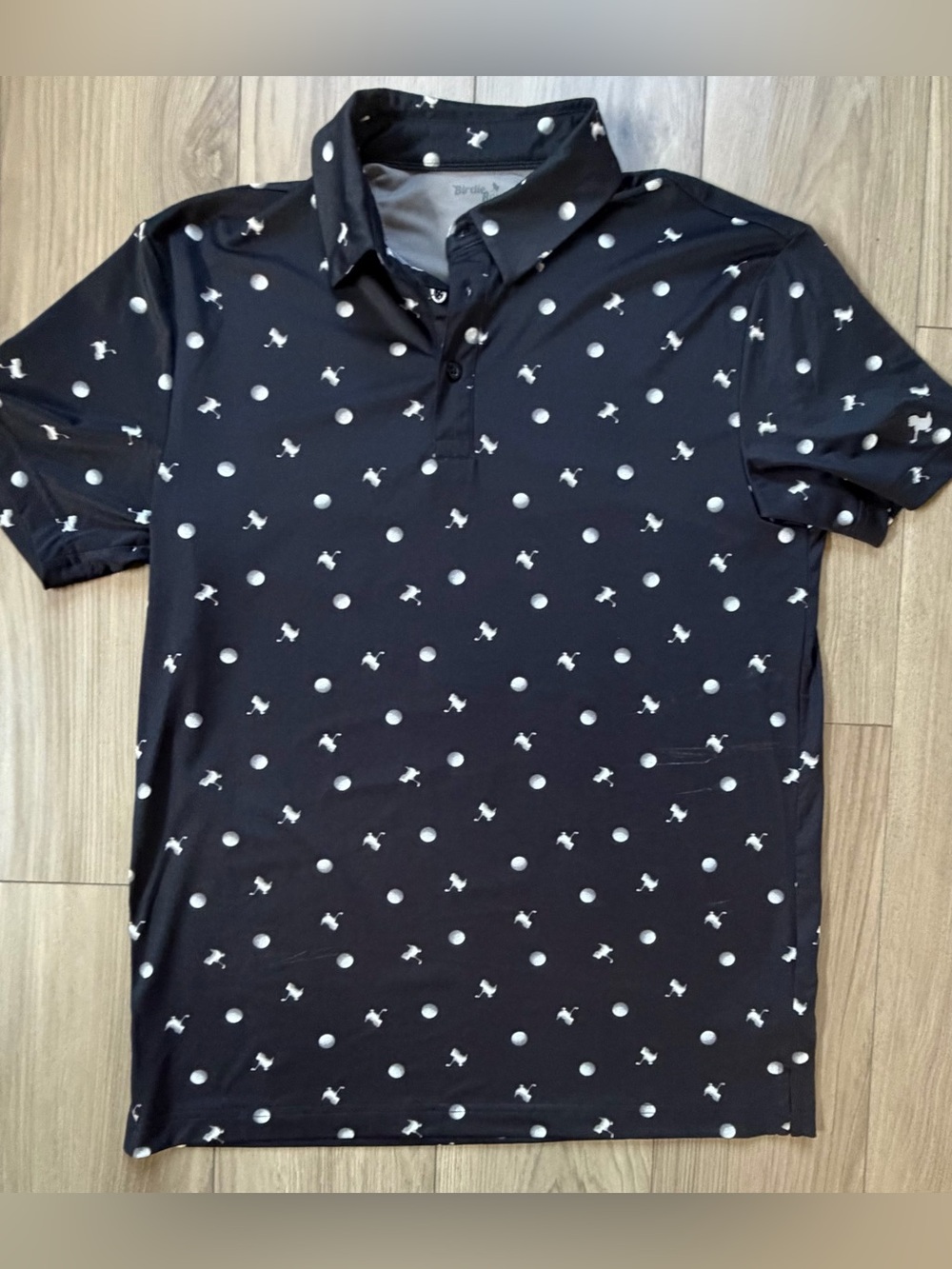 Birdie Bound S Men's Printed Black/Birdie Ditsy Golf Polo Shirt with UPF50+